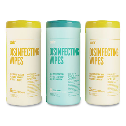 Disinfecting Wipes, Fresh-lemon, 7 X 8, 35 Wipes-canister, 3 Canisters-pack
