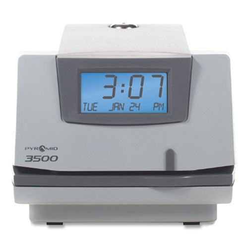 3500 Time Clock And Document Stamp, Lcd Display, Light Gray-charcoal