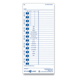 Time Clock Cards For Pyramid Technologies 3000, One Side, 4 X 9, 100-pack