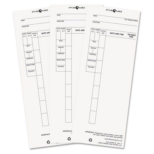 Time Card For Model 4000 Payroll Recorder, 3-1-2 X 8-1-2, 100-pack