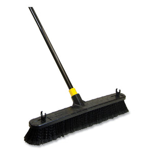 Bulldozer Smooth Surface Pushbroom, Split-tip Horse-hair Bristles, 24 X 60, Steel Handle, Black-yellow