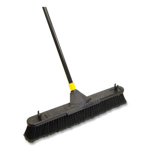 Bulldozer Smooth Surface Pushbroom With Scraper Block, 24 X 69, Powder Coated Handle, Tampico Bristles, Black-yellow