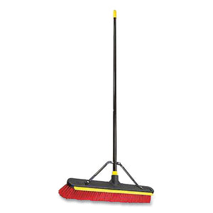 Bulldozer 2-in-1 Squeegee Pushbroom, 24 X 54, Pet Bristles, Finished Steel Handle, Black-red-yellow
