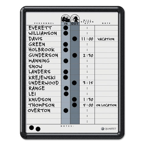 ESQRT750 - Employee In-out Board, Porcelain, 11 X 14, Gray, Black Plastic Frame