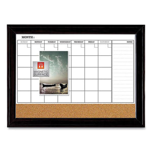 Magnetic Combination Dry Erase Calendar-cork Board, 35 X 23, Black Wood Frame