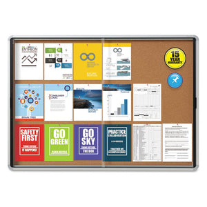 ESQRTEISC3956 - Enclosed Indoor Cork Bulletin Board W-sliding Glass Doors, 56 X 39, Silver Frame