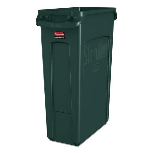 Slim Jim Receptacle With Venting Channels, Rectangular, Plastic, 23 Gal, Dark Green