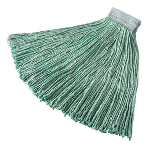 Non-launderable Cotton-synthetic Cut-end Wet Mop Heads, 24 Oz, Green, 5" White Headband