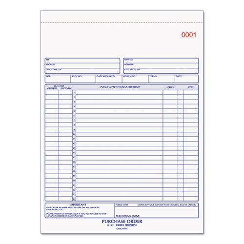 ESRED1L147 - Purchase Order Book, 8 1-2 X 11, Letter, Three-Part Carbonless, 50 Sets-book