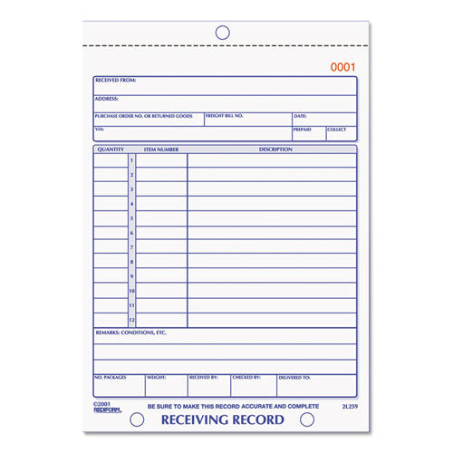 ESRED2L259 - Receiving Record Book, 5 9-16 X 7 15-16, Two-Part Carbonless, 50 Sets-book
