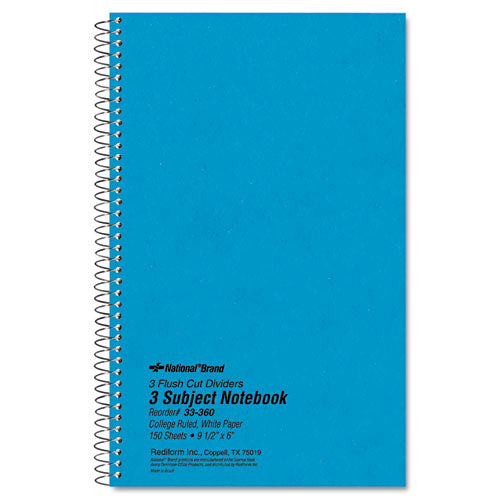 ESRED33360 - 3 Subject Wirebound Notebook, College Rule, 9 1-2 X 6, White, 150 Sheets