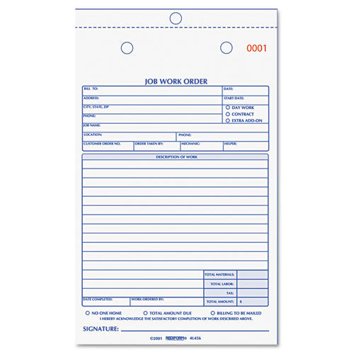 ESRED4L456 - Job Work Order Book, 5 1-2 X 8 1-2, Two Part Carbonless, 50-book