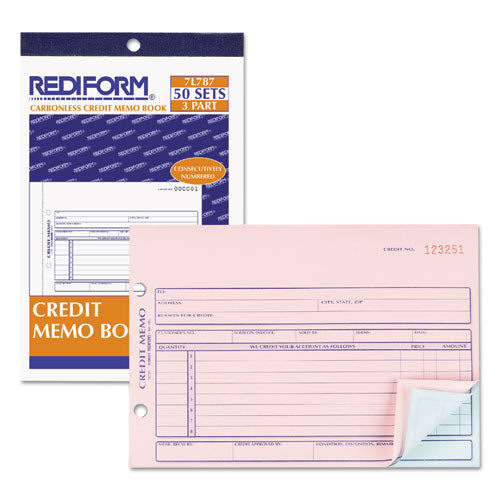 ESRED7L787 - Credit Memo Book, 5 1-2 X 7 7-8, Carbonless Triplicate, 50 Sets-book