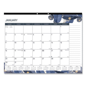 Desk Pad Calendar, 22 X 17, Gold Detail; Blue-purple-white, 2022