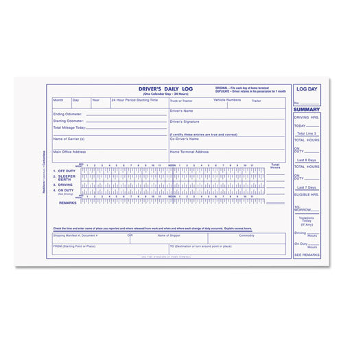 ESREDS5031NCL - Driver's Daily Log, 8 3-4 X 5 3-8, Carbonless Duplicate, 31 Sets-book