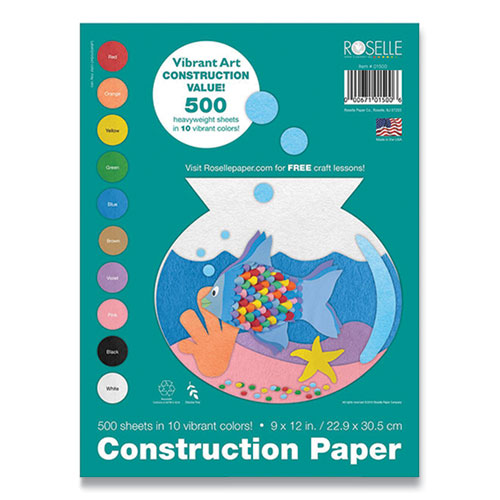 Vibrant Art Heavyweight Construction Paper, 76 Lb, 9 X 12, Assorted Colors, 500-pack