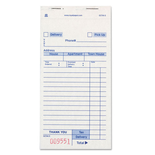 ESRPPGC11A3 - Guest Check Book, Carbonless Triplicate, 3 2-5 X 6.69, 50-book, 50-carton