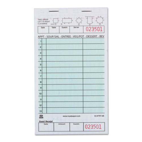 ESRPPGC47972B - GUEST CHECK BOOK, TWO-PART CARBONLESS, 4 1-5" X 7 3-4", 1-PAGES, 2000 FORMS