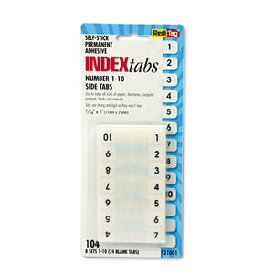 ESRTG31001 - Side-Mount Self-Stick Plastic Index Tabs Nos 1-10, 1 Inch, White, 104-pack