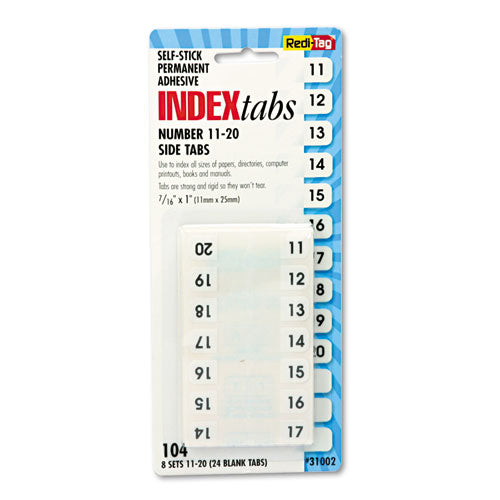 ESRTG31002 - Side-Mount Self-Stick Plastic Index Tabs Nos 11-20, 1 Inch, White, 104-pack