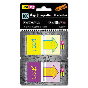ESRTG72039 - Pop-Up Fab Page Flags W-dispenser, "look!", Purple-yellow; Yellow-teal, 100-pack