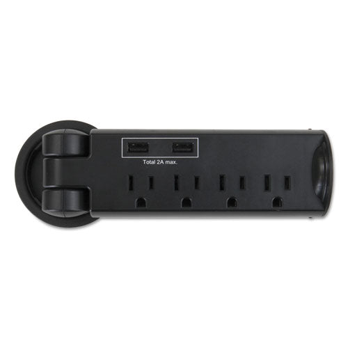 ESSAF2069BL - Pull-Up Power Module, 4 Outlets, 2 Usb Ports, 8 Ft Cord, Black