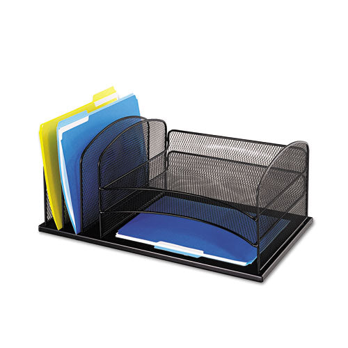 ESSAF3254BL - Desk Organizer, Six Sections, Steel Mesh, 19 3-8 X 11 3-8 X 8, Black