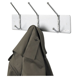 ESSAF4161 - Metal Wall Rack, Three Ball-Tipped Double-Hooks, 18w X 3-3-4d X 7h, Satin Metal