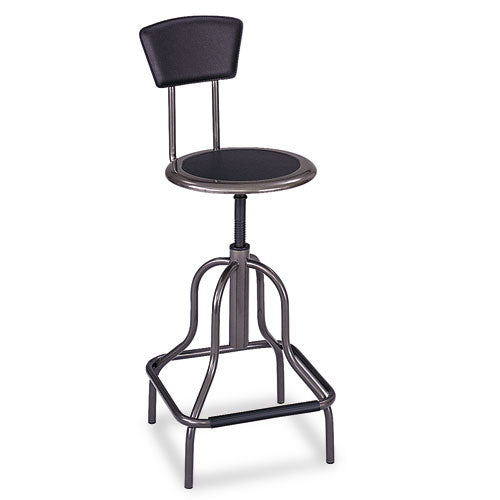 ESSAF6664 - Diesel Series Industrial Stool W-back, High Base, Pewter Leather Seat-back Pad