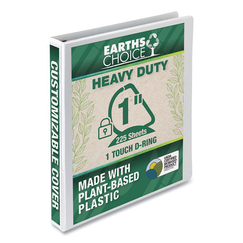 Earth's Choice Heavy-duty Biobased One-touch Locking D-ring View Binder, 3 Rings, 1" Capacity, 11 X 8.5, White