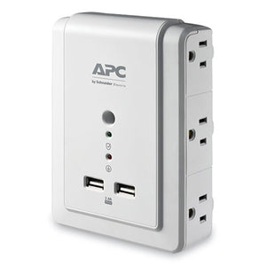 Surgearrest Wall-mount Surge Protector, 6 Ac Outlets, 2 Usb Ports, 1020 J, White