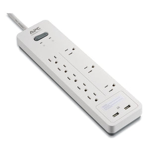 Home Office Surgearrest Power Surge Protector, 8 Ac Outlets, 2 Usb Ports, 6 Ft Cord, 2160 J, White