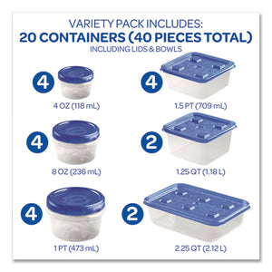 40-piece Plastic Containers With Lids Variety Pack, Assorted Sizes, Clear