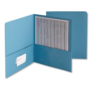 ESSMD87852 - Two-Pocket Folder, Embossed Leather Grain Paper, Blue, 25-box
