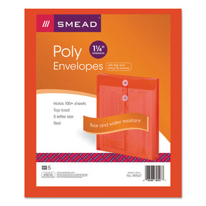 ESSMD89547 - Poly String & Button Envelope, 9 3-4 X 11 5-8 X 1 1-4, Red, 5-pack