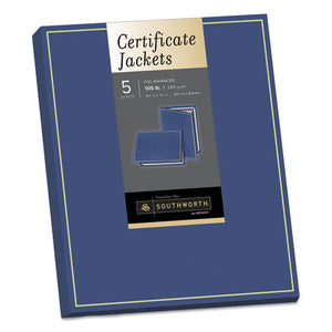 ESSOUPF6 - Certificate Jacket, Navy-gold Border, Felt, 88lb Stock, 12 X 9 1-2, 5-pack
