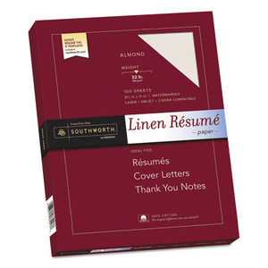 ESSOURD18ACFLN - 100% Cotton Linen Resume Paper, 32lb, 8 1-2 X 11, Almond, 100 Sheets