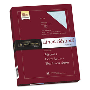 ESSOURD18BCFLN - 100% Cotton Linen Resume Paper, 32lb, 8 1-2 X 11, Blue, 100 Sheets