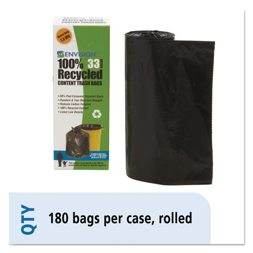 ESSTOT3340K13R - 100% RECYCLED PLASTIC TRASH BAGS, 33 GAL, 1.3 MIL, 33 X 40, BROWN-BLACK, 180-CT