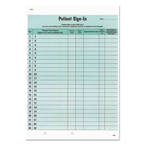 ESTAB14532 - Patient Sign-In Label Forms, 8 1-2 X 11 5-8, 125 Sheets-pack, Green