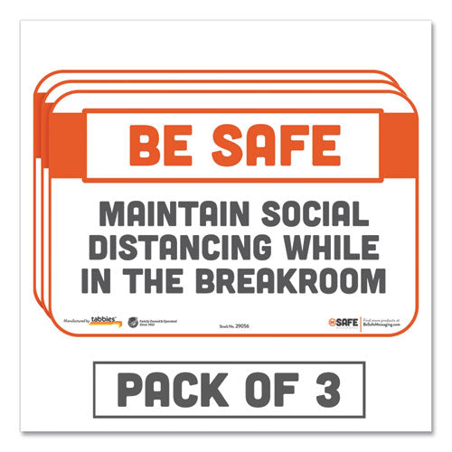 Besafe Messaging Repositionable Wall-door Signs, 9 X 6, Maintain Social Distancing While In The Breakroom, White, 3-pack