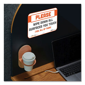 Besafe Messaging Repositionable Wall-door Signs, 9 X 6, Please Wipe Down All Surfaces You Touch, White, 3-pack