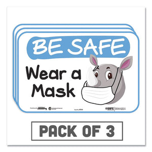 Besafe Messaging Education Wall Signs, 9 X 6,  "be Safe, Wear A Mask", Rhinoceros, 3-pack