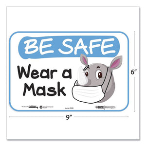 Besafe Messaging Education Wall Signs, 9 X 6,  "be Safe, Wear A Mask", Rhinoceros, 3-pack