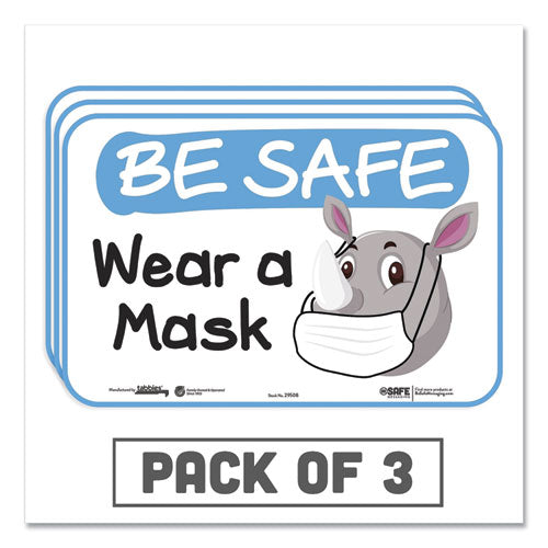 Besafe Messaging Education Wall Signs, 9 X 6,  "be Safe, Wear A Mask", Rhinoceros, 3-pack