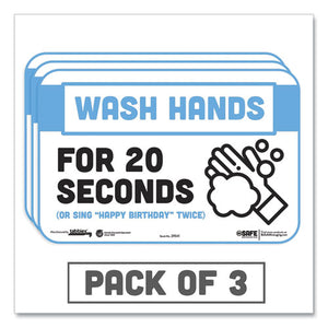 Besafe Messaging Education Wall Signs, 9 X 6,  "wash Hands For 20 Seconds Or Sing Happy Birthday Twice", 3-pack