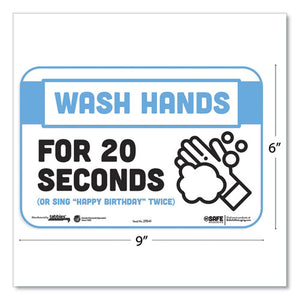 Besafe Messaging Education Wall Signs, 9 X 6,  "wash Hands For 20 Seconds Or Sing Happy Birthday Twice", 3-pack