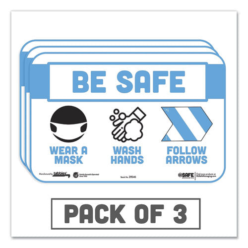 Besafe Messaging Education Wall Signs, 9 X 6,  "be Safe, Wear A Mask, Wash Your Hands, Follow The Arrows", 3-pack