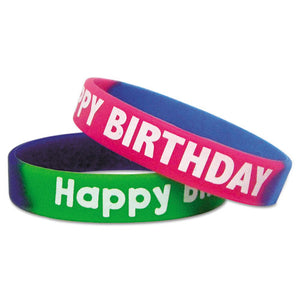 Two-toned Happy Birthday Wristbands, 5 Designs, Assorted Colors, 10-pack