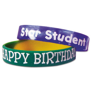 Two-toned Happy Birthday Wristbands, 5 Designs, Assorted Colors, 10-pack